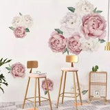 Peony Rose Flowers Wall Stickers, Vinyl Removable Decals, Mural For Home Decor