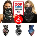2 Pack Nature Flower Bandana Face Cover w/Ear Loop Mask Neck Gaiter Washable