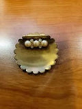 Vintage Simulated Pearl  Filigree Lili Pad Gold Tone Pin Broochwith Rhinstones