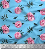 Soimoi Blue Cotton Duck Fabric Leaves & Ranunculus Floral Decor-UF6