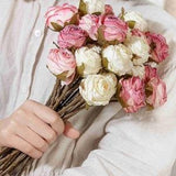 6 Heads of Artificial Roses with Stems, Faux Dried Rose Bouquet 12'' Tall