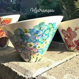 Hand-Painted Porcelain Flower and Plants on large Slant Bowl, Salad Bowl, Serving bowl, Gardeners, Botanicals, orchids, hydrangea, coleus
