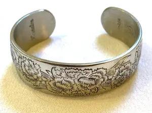 Kirk Stieff Pewter Women's Cuff Bracelet Flower of the Month- Carnation