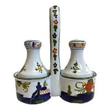 Brolli & Toniolo Blue Carnation Ceramic Salt Pepper Caddy Set Floral Italy