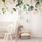 Watercolor White Floral Wall Decal | Soft Bouquet Wall Mural | Nursery Flowers Art Print