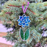 Stained glass Flower Sky Blue Suncatcher, Wall Nature decor, Orchid, Everlasting Plant, Christmas Ornament Set of 1, 3, 5, cactus, succulent
