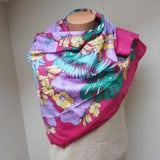Large tropic plant print Shawl beach coverup orchid flower red green purple yellow vintage long big neck shoulder summer Scarf sarong pareo
