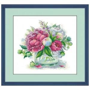 Cross Stitch Peony Flowers Lovely Design Embroidery House Wall Portrait Displays