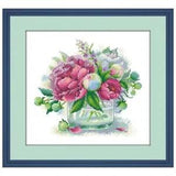 Cross Stitch Peony Flowers Lovely Design Embroidery House Wall Portrait Displays