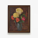 Vintage original oil painting. By Soviet Ukrainian artist N. Makeeva. Framed large impressionist roses still life. Fine art. One of a kind.