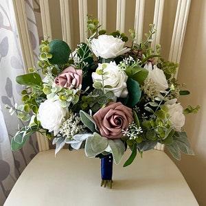 Boho wedding bouquet, dusty pink, white roses & greenery bridal bouquet, eucalyptus sage wedding bouquet, bridesmaid flowers, boutonni¡§¡§res