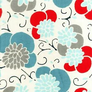 1.33 Yards Richloom Water Lily Cotton Print Fabric 43" W Blue Red Gray Decor