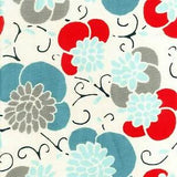 1.33 Yards Richloom Water Lily Cotton Print Fabric 43" W Blue Red Gray Decor