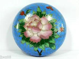 4" Bright Decorative Peony Flower Cloisonne Enamel Trinket Jewelry Box Case