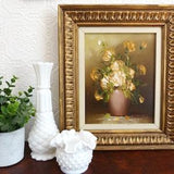Framed original painting on canvas - Bouquet of yellow roses - 50s-60s