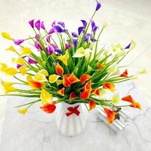 Mini Calla Artificial Flower Bouquet with Leaf Plastic Lily Aquatic Plants Decor