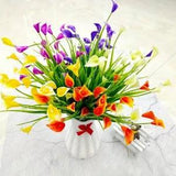 Mini Calla Artificial Flower Bouquet with Leaf Plastic Lily Aquatic Plants Decor