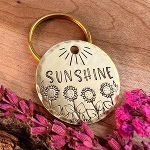 Pet ID Tag - Sunflower Dog Tag - Sunshine - Summer - Dog Tag - Dog Collar Tag - Falling Leaves- Hand Stamped - Custom - Personalized - Cute