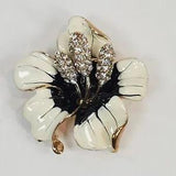 Orchid Lily Flower Gold Tone Enamel and Crystal Rhinestone Pin Badge Brooch