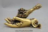 Chinese Copper peony flower bottle vase Kwan-Yin Bodhisattva Buddha Hand Statue