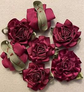 BURGUNDY RIBBON CARNATION FLOWERS - Lot of 40 - Approx. 1 ?" - #91