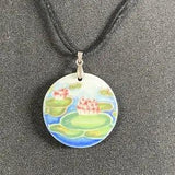 RENAYA Lily Pad Pendant Necklace Handmade Ceramic Bohemian Artisan Black Cord