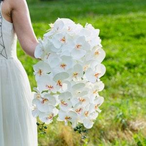 Cascade wedding bouquet,  White orchid bridal bouquet, White cascade bouquet, White Wedding bouquet, Tropical orchid wedding bouquet