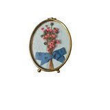 Vintage Mini Dried Flower Bouquet Framed with Blue Bow Pink Flowers Gold Frame