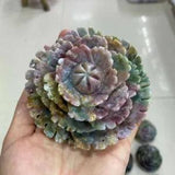 1pc Natural Ocean Jasper Quartz Carved Peony Flower Skull Crystal Reiki Gem Gift