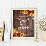 Sunflower Wedding Guest Book Sign, Please Sign Our Guest Book Sign, Rustic Guest Book Sign, Fall Wedding, Sunflowers and Red Roses, W982
