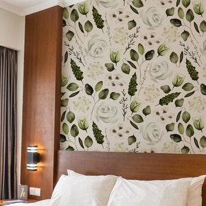 Green Botanical Wallpaper,Peel&Stick and Traditional Wallpaper, Removable and Renter friendly Wall Decor, Leaves Wall Art, Self Adhesive.