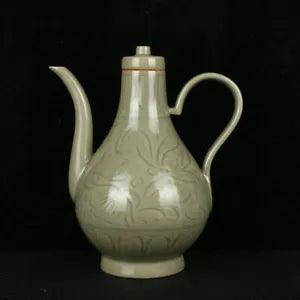 9.2" Chinese antique Song dynasty Yue Kiln Peony flower pattern pot