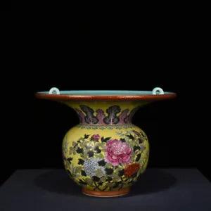6.4" Old dynasty Porcelain qianlong mark famille rose peony flowers plants pot??