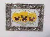 Dried Pressed Pansies in Vintage Silver Floating Frame: 7.5" x 5.5"