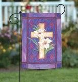 Toland Lily & Cross 12x18 Purple Easter Flower Stained Glass Garden Flag