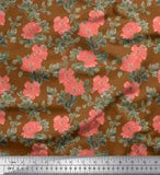 Soimoi Cotton Poplin Fabric Leaves & Peony Floral Decor Fabric Printed-jSE
