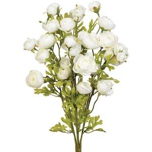 White Mini Ranunculus Bush, White Mini Ranunculus, Faux White Ranunculus, Fake Mini Ranunculus, White Fake Flowers, White DIY Flowers