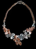Fossil Lily Pad Rhinestone Rose Gold And Silvertone Braided Leather Choker
