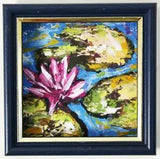 Water lily pond oil painting 4", Monet inspired artwork, Lotus flower wall art