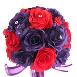 17-piece Wedding bouquet set, Bridal Bouquet, PURPLE, PLUM, RED, Wedding Silk flower Bouquet, Bridesmaid bouquet package 