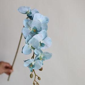 35" Fake Orchids in Pale Aqua Blue, Artificial Phalaenopsis Orchids Stem, DIY Office/Wedding/Home/Holiday/Kitchen Decorations, Gifts for Her