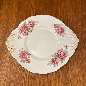 Salisbury Juliana Rose Handled Cake Plate, Rare Pink Large Rose Cake Tray