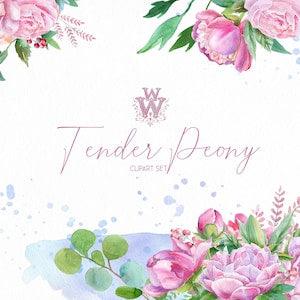 Watercolor Peonies clipart, pink peony bouquets floral heart frame, invitation clip art, wedding botanical border flower Free Commercial Use
