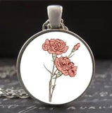 Birth Month Necklace Pink Carnation Flower Pendant January Birthday Jewelry Gift