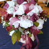 Burgundy Wedding Bouquet - Cascade Bridal Bouquet - Wedding Bouquet - Burgundy Roses Bouquet - Burgundy  & White Roses Bouquet - Grooms Bout
