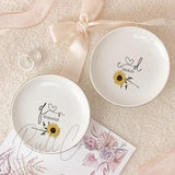 Sunflower Jewelry Dish, Flower Themed Wedding Ring Dish, Initial Name Jewelry Holder, Minimalist Wedding Favors
