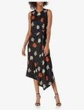 Theory Draped Tuck 100% Silk Carnation Midi Floral Dress  SZ 00 NWT Retail $495