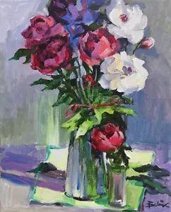 Acrylic painting Peonies Still life Ukrainian painter Canvas Framed original art