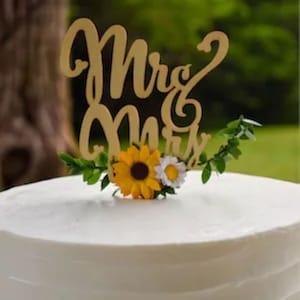 Mr & Mrs Sunflower Cake Topper for Bride Groom Wedding Cake