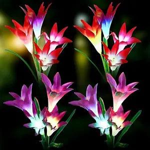SOWAZ Solar Lily Flower Sets of 4 with Red and Purple Color Changing Dusk Dawn